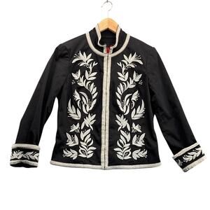 Debbie Shuchat Vintage Black White Embroidered Floral Dressy Jacket Women 8
